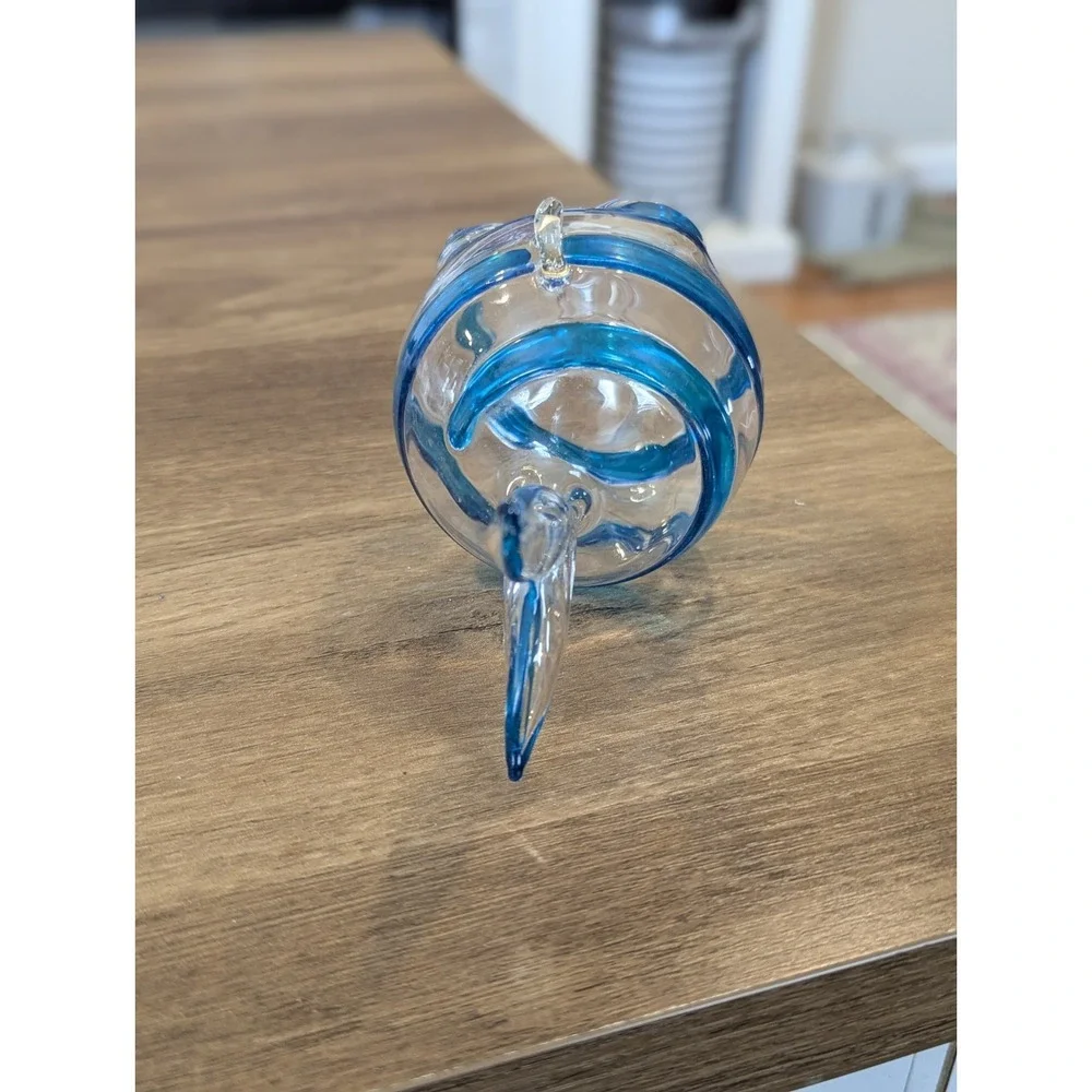 Coastal Grandmillennial Hand Blown Blue Glass Fish Ornament Nautical